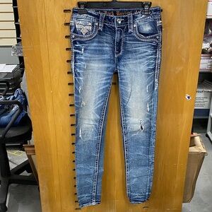 Rock Revival Skinny Jeans Size 25 Mid Rise Embellished Pocket Denim